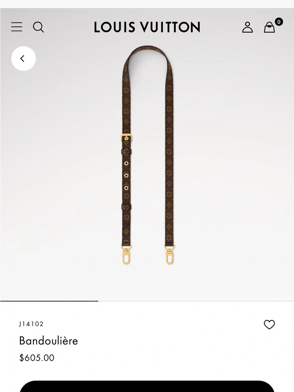 Louis Vuitton Brown Monogram Bandoulière Strap with Gold Hardware